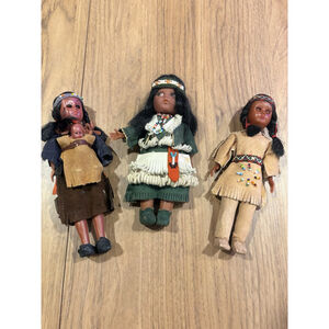 LOT OF 3 Vintage Carlson Native American Indian Dolls 7" LOT 3 Plus 3 Babies H1
